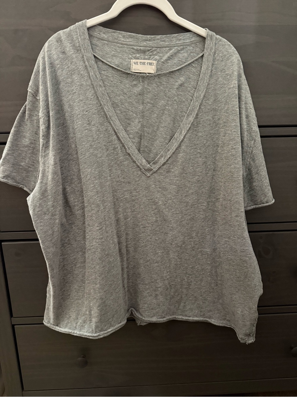 Free People We The Free Gray Oversized Raw Edge V Neck Tee Small